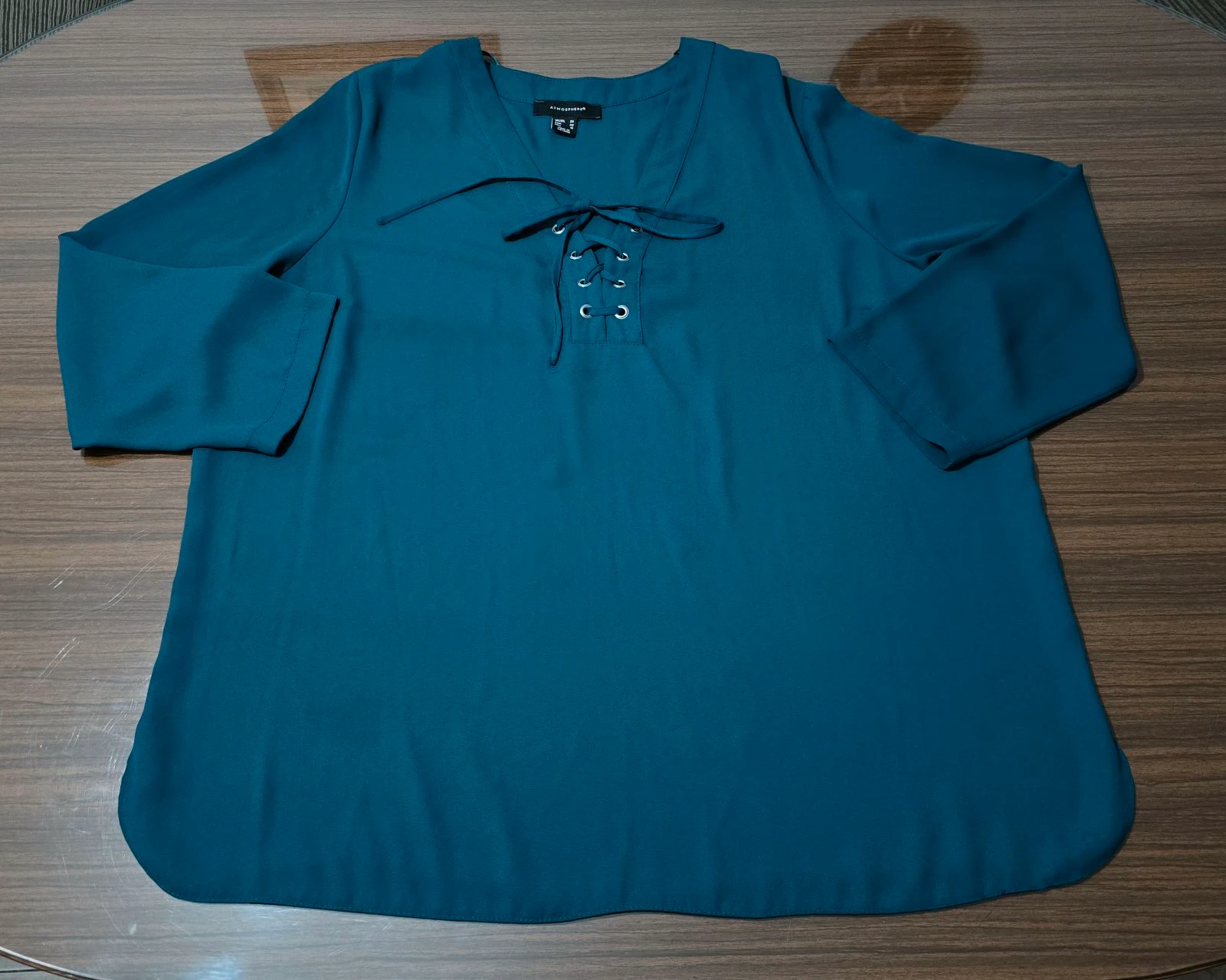 Flowy greenish-blue half-sleeve blouse – photo 2